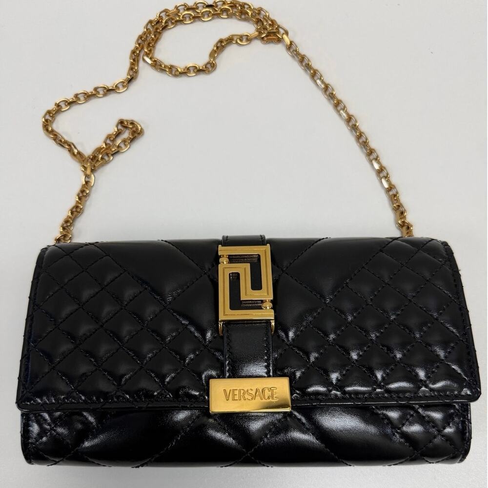 Versace Designer Greca Goddess Quilted Leather Clutch Purse W/Dust Bag + COA